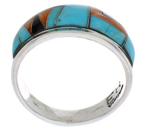 Turquoise Multicolor Genuine Sterling Silver Ring Size 8-1/2 EX50877